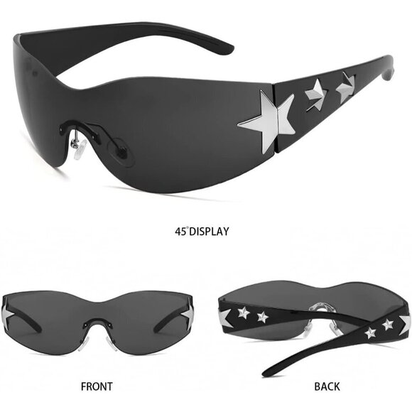 Sunglasses Star Wrap Around Glasses Black Cool Shield Shades for Unisex - Picture 7 of 7